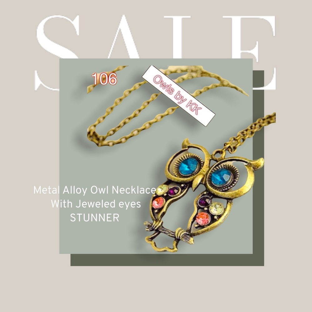 Metal alloy necklace. Jeweled eyes. Promptly shipped. 
Discounted shipping.